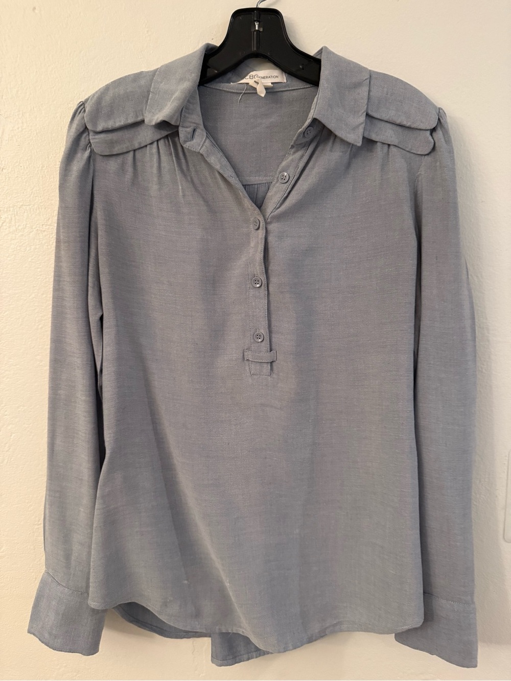 BCBGeneration Light GrayButton Front Blouse